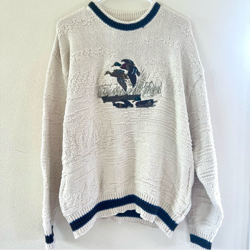 St. John's Bay vintage chunky cable knit cream duck hunt sweater